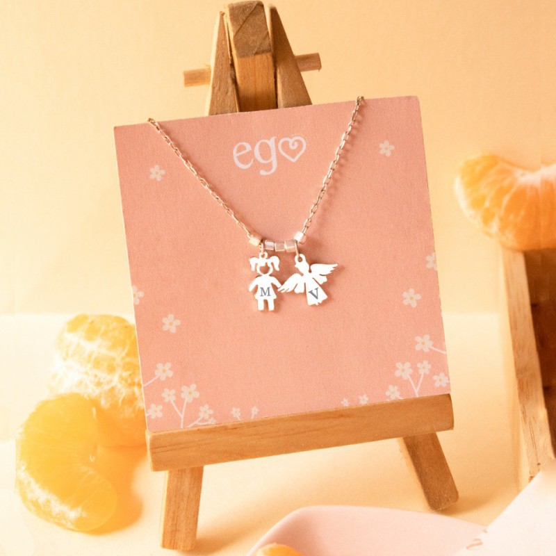 Cadena niña y ángel con inicial