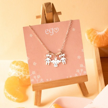 Cadena 2 niñas y ángel con inicial
