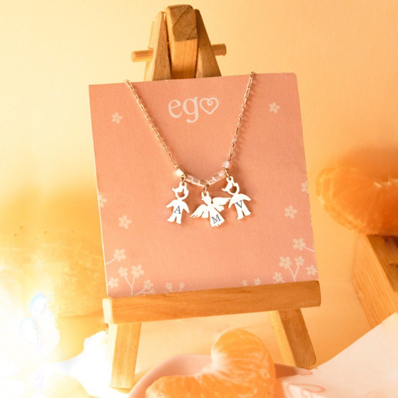 Cadena 2 niños y ángel con inicial