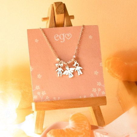 Cadena 1 niña, 1 niño y ángel con inicial