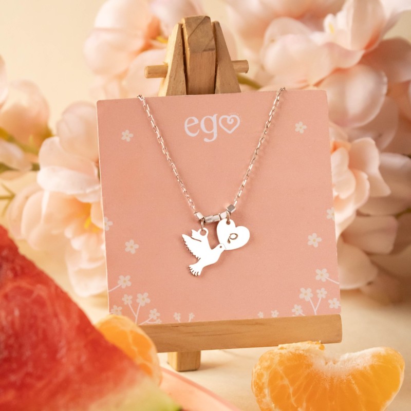 Cadena paloma y corazón con inicial