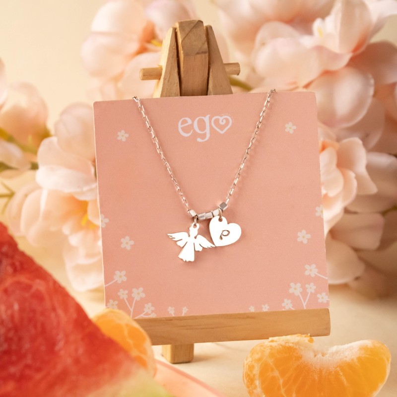 Cadena angelito y corazón con inicial