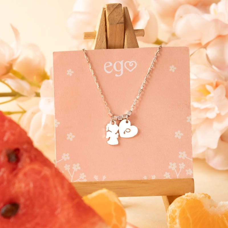 Cadena ángel y corazón con inicial