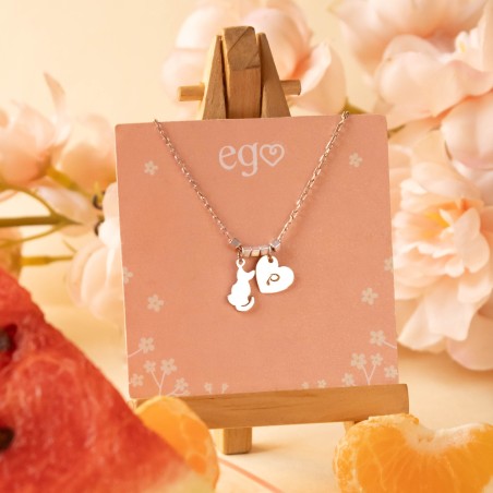 Cadena gatito y corazón con inicial