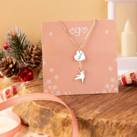 Cadena corazón y colibrí