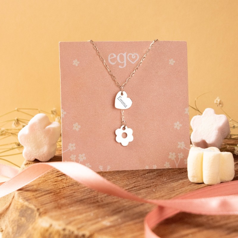 Cadena corazón y flor