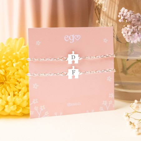 Duo de pulsera de puzzle con iniciales